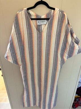 Ginger California Striped V-Neck surfer caftan - Gray, Cream & Orange